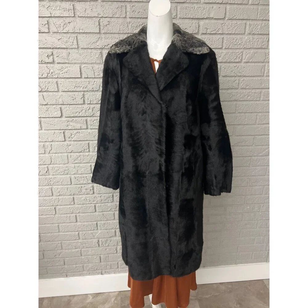 Vintage Pelze W. Wienhard Women's Black Real Fur Coat Foral Satin Lining Size 10